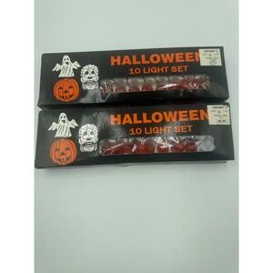 Vintage Halloween 10 Light Set Battery Operated Pumpkin Jack-O-Lantern Lot of 2